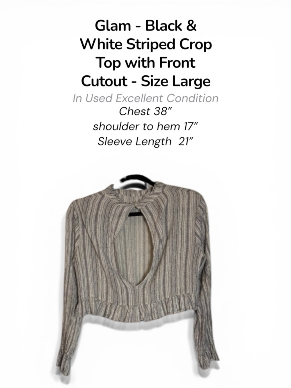 Glam Black & White Striped Crop Top with Front Cutout Size Large